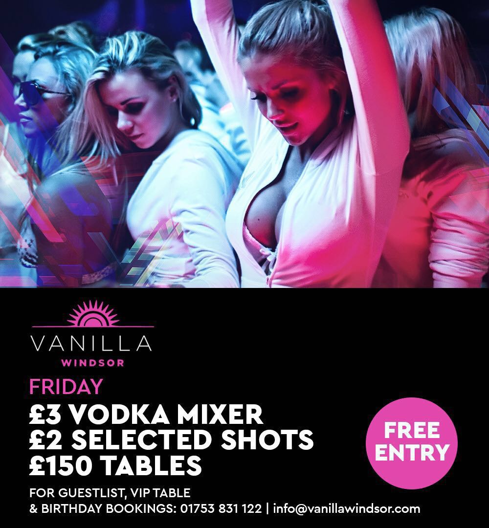 Vanilla bar Windsor is back open this Friday with some amazing drink deals! Tables start at only £150 min spend. Bookings 07827275164