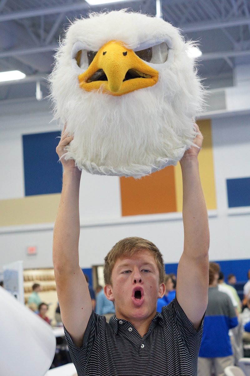 RockhurstQuarry's tweet photo. Did @AValdivia816 just rip off the Hawklet head? Or is he just passionate about his school? Either way, we're impressed. https://t.co/PWf3QZj1Vy
