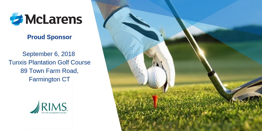 McLarensGlobal's tweet image. McLarens is excited to sponsor @RIMSorg&apos;s Connecticut Valley Chapter&apos;s Annual Golf Fundraiser! June Burke, National Account Executive, and Jason Dei, Executive General Adjuster / Vice President, will be in attendance. A great time out with clients and colleagues! #coolfactor