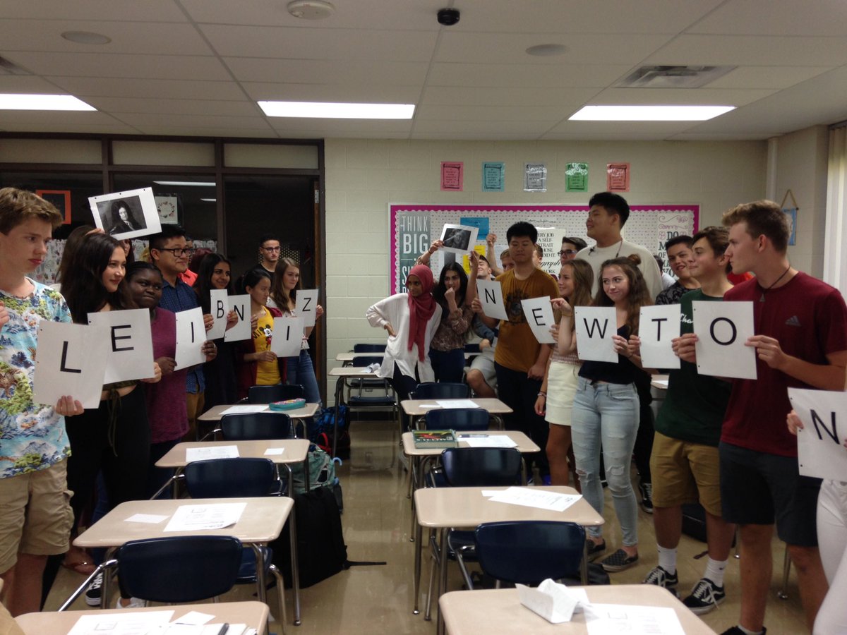 OTooleMath's tweet photo. First day of AP Calc: Newton vs Leibniz - whose side are you on? #GBHSBestFirstDay https://t.co/ewsZzrHmMm