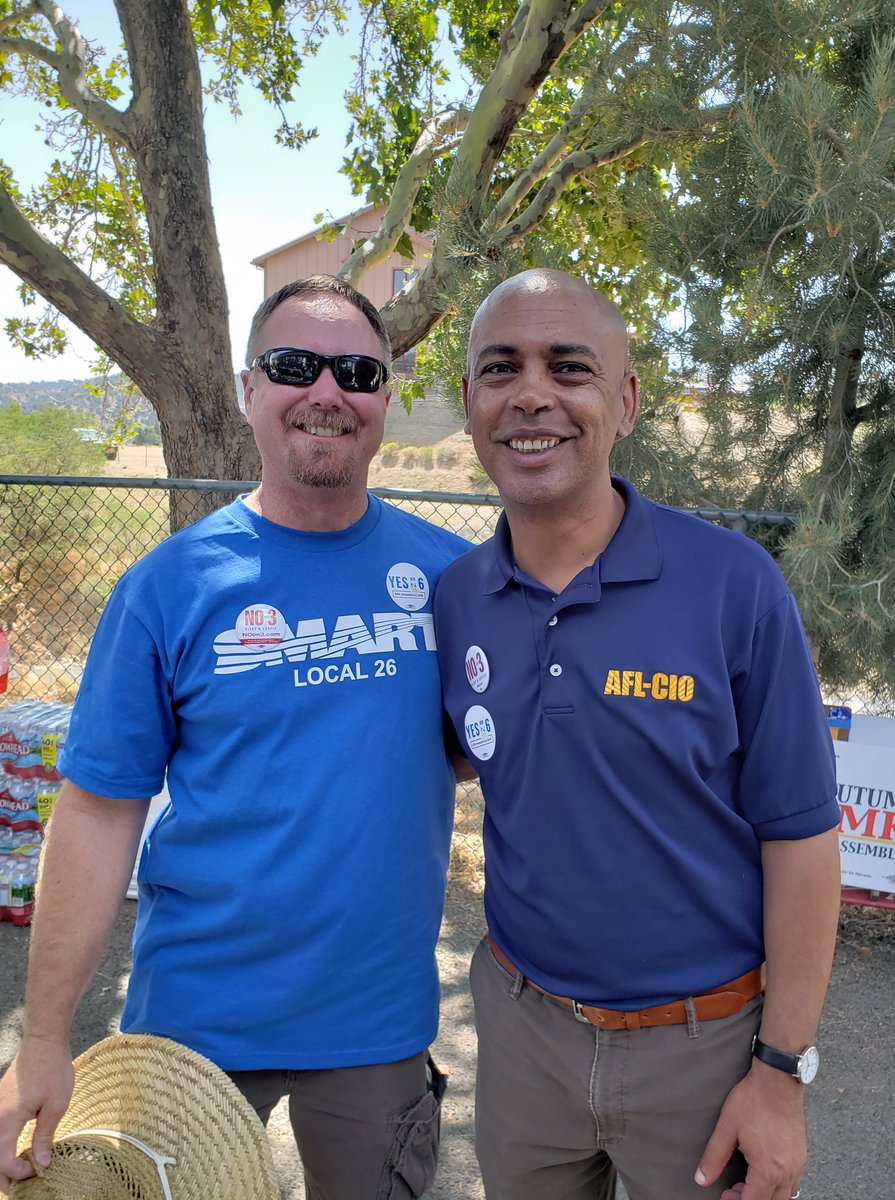 BCTNNevada's tweet photo. BCTCNN Business Representative Rob Benner and AFL-CIO Executive Vice President @Tefere_Gebre at the 2018 Virginia City Labor Day Parade. We loved having you with us, Tefere! https://t.co/0oGT8oiqL6