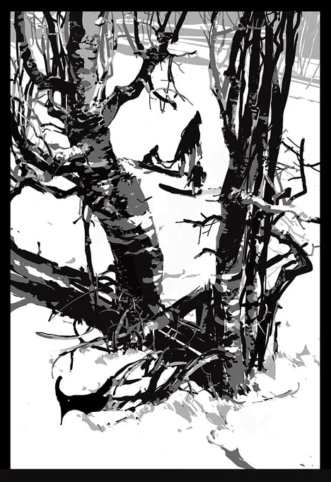 Experiment with 4 values again, but with lighting!! which did make it a little more challenging. Struggled so much with composition on this one. "witch hunt" 