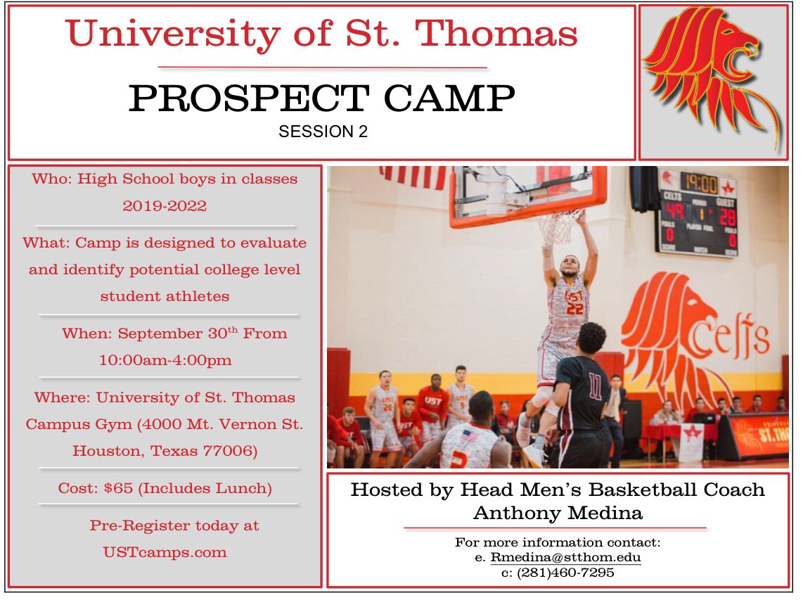 UST_Medina's tweet photo. Due to the overwhelming response for our Prospect Camp we have opened a second session! September 30th 10:00am-4:00pm. Register on: https://t.co/sXk1z7vusH https://t.co/IFuZxY7TIh