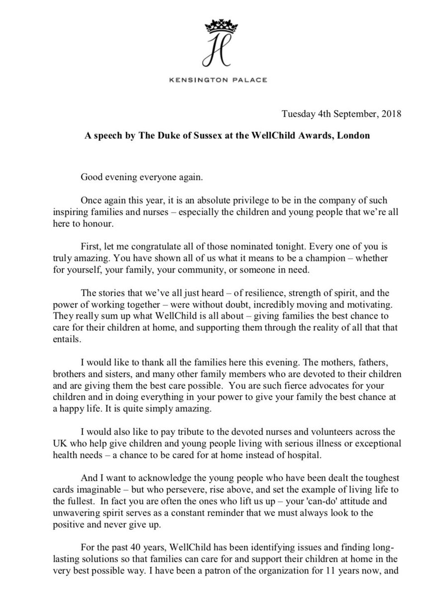 Omid Scobie On Twitter Harry Added That He Is Especially Grateful To Be Able To Share The Scope And Magnitude Of This Work With My Wife Full Wellchildawards Speech Here Https T Co Ixcqvbqr4g