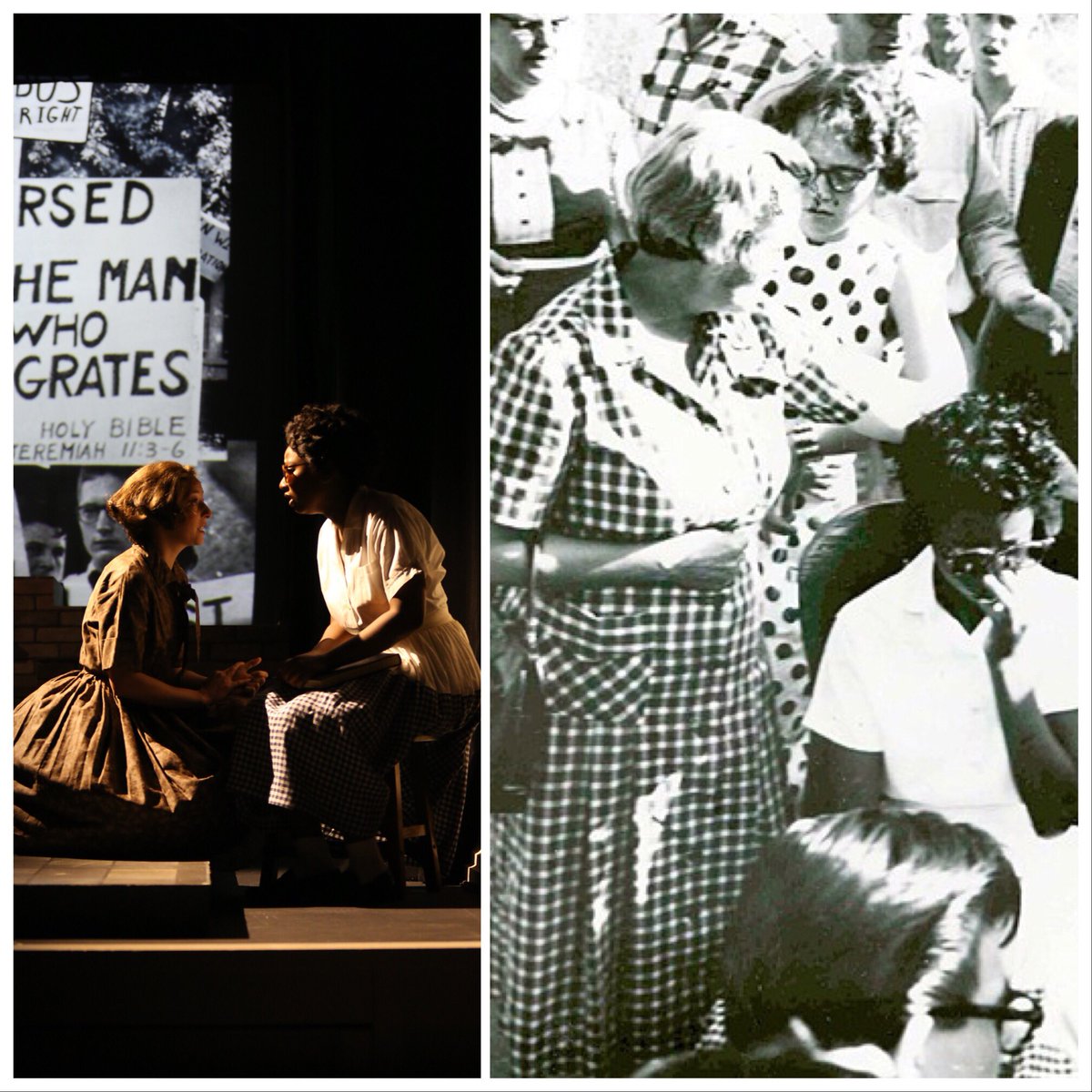 LittleRockPlay's tweet photo. September 4, 1957: On this day, 61 years ago, The Little Rock Nine began their fateful journey to integrate LRCHS. 
Thwarted by an angry mob and Arkansas National Guardsmen, #ElizabethEckford , separated from the others, was surrounded and her life was threatened.. https://t.co/HisRLmoc4T