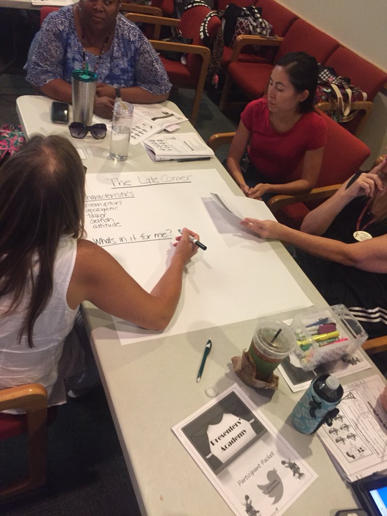 CMahaney123's tweet image. Presenters’ Academy participants brainstorming ways to deal with difficult adult learners! This is a great group! @mrroa #VCSLEARNS #VCSPRESENTS