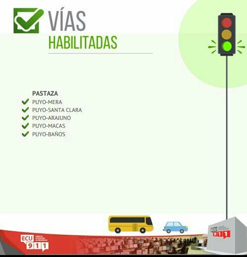 #VíasECU911 | Conozca el estado vial de las provincias de Tungurahua, Cotopaxi y Pastaza. Al momento las vías están habilitadas para el tránsito vehicular.