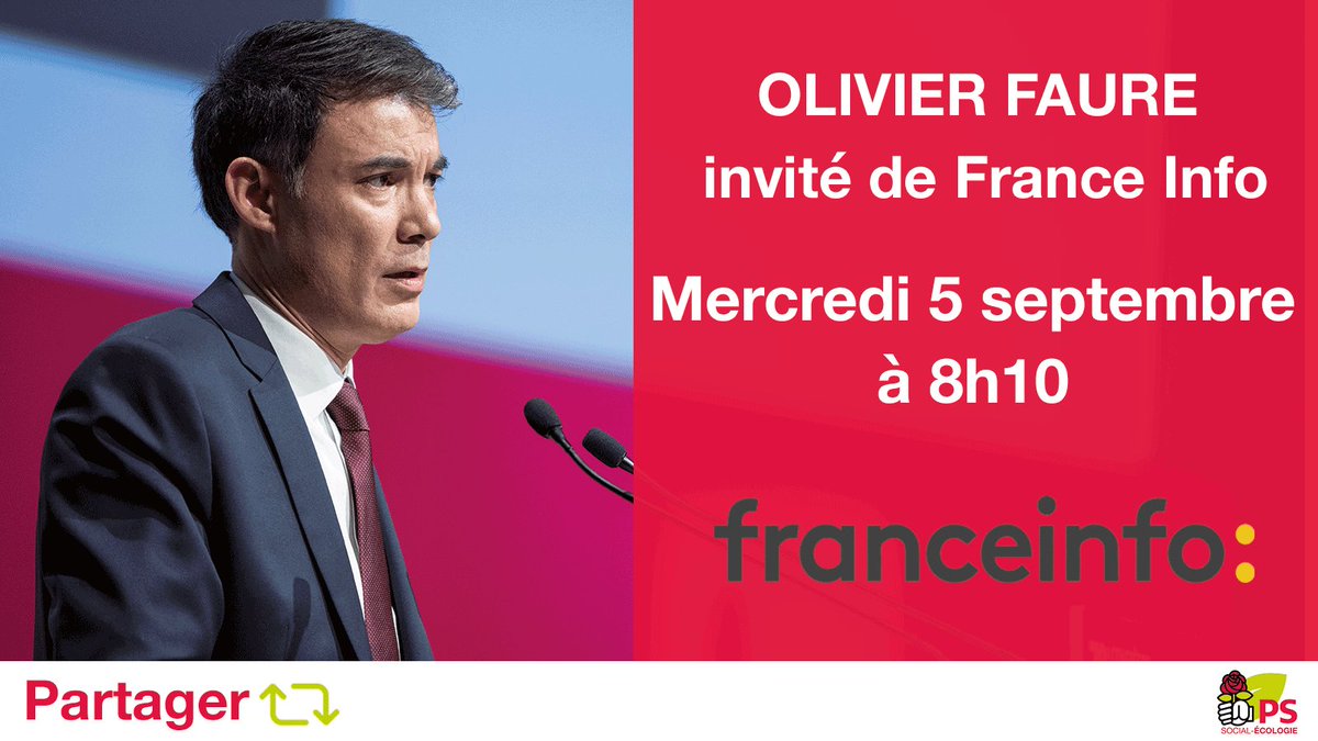 partisocialiste's tweet photo. Demain à 8h10 @faureolivier sera l'invité de @Marcfauvelle sur @franceinfo https://t.co/8pUE5xSHbd