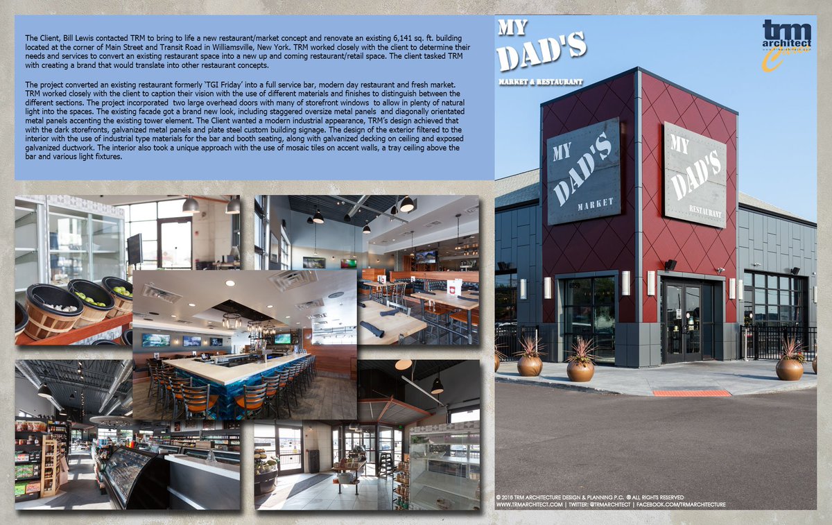 TRMarchitect's tweet photo. It's that time again folks! Project of the Month! This time we take a look at My Dad's Market &amp; Restaurant in Williamsville, New York! If you find yourself in the area, you're definitely going to want to check this place out! https://t.co/zfgNZwSf6X