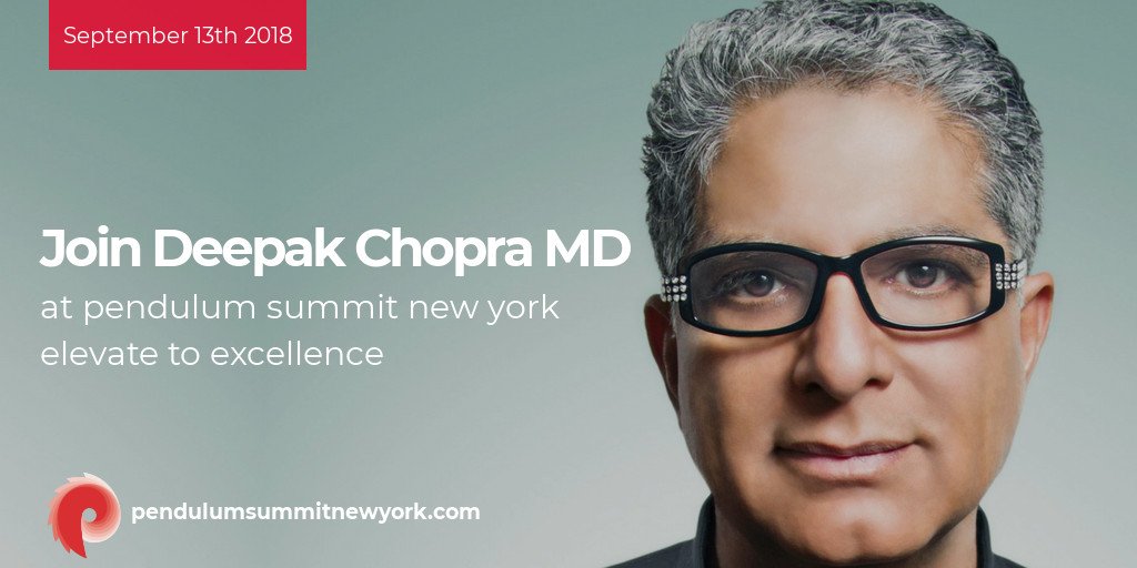 DeepakChopra's tweet image. Looking forward to speaking at the Inaugural @PendulumSummit in New York on Sept 13th. As part of the Pendulum Giveback Team, I'm offering you a chance to secure a complimentary ticket. Retweet and email welcome@pendulumsummit.com for a chance to win!