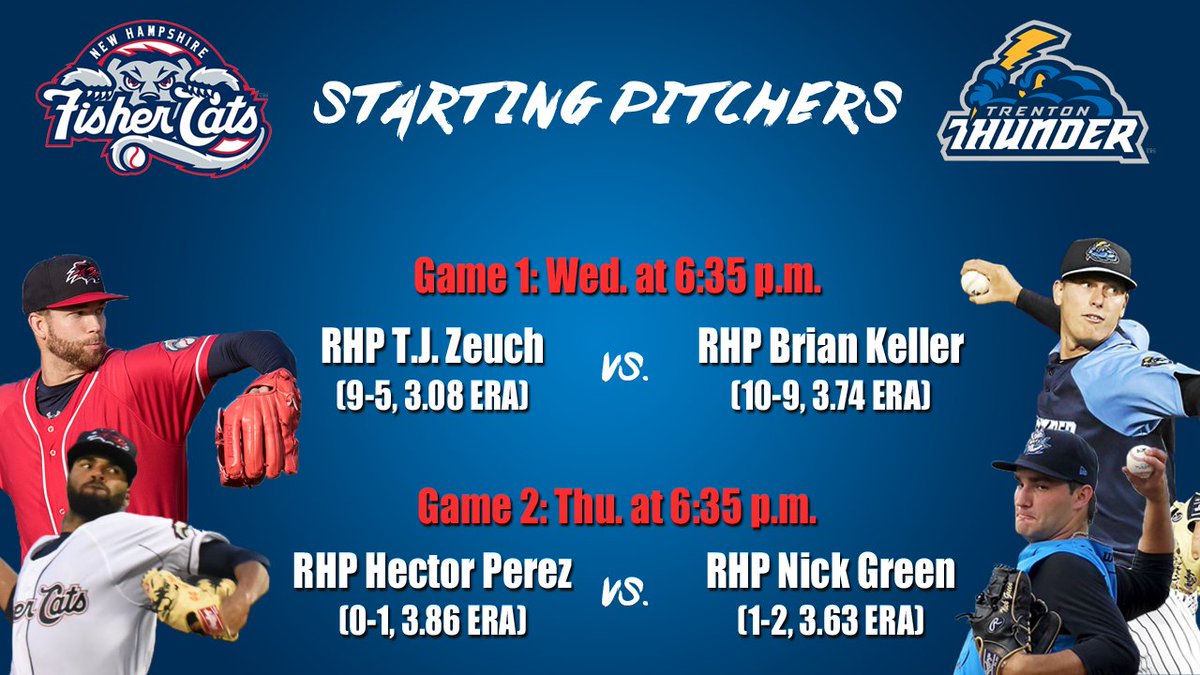 FisherCats's tweet photo. We've got some marquee pitching matchups for Game 1 and 2 this week at Northeast Delta Dental Stadium. It all starts tomorrow at 6:35 p.m.
#PlayoffTime #FerociousFinale https://t.co/MvcrVP1g8a