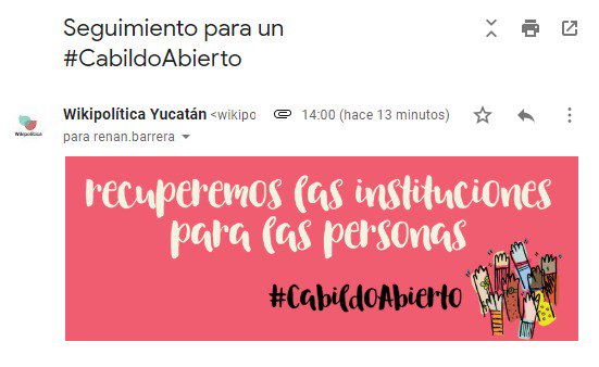 <a href="/RenanBarrera/">Renán Barrera</a>  desde <a href="/WikipoliticaYuc/">Wikipolítica Yucatán</a> te hemos enviado una solicitud para darle continuidad al tema de #CabildlAbierto que dejo pendiente la administración pasada. 

Recuerda que de igual forma te comprometiste con Ya Basta! Para tener un gobierno abierto.