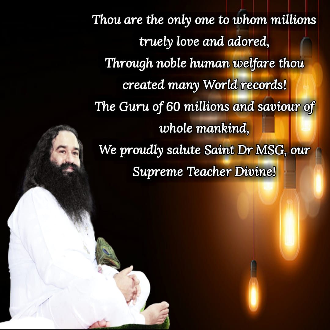 TheWelfareWork's tweet photo. #SpiritualTeacherOfMillions_StRamRahim
@derasachasauda
@Gurmeetramrahim ji
Giving method of meditation free of cost, Connecting wandering souls of  the God! Thou are Savior of every creature, Undoubtedly thou the World a best teacher! https://t.co/ZHusSyY9Ya