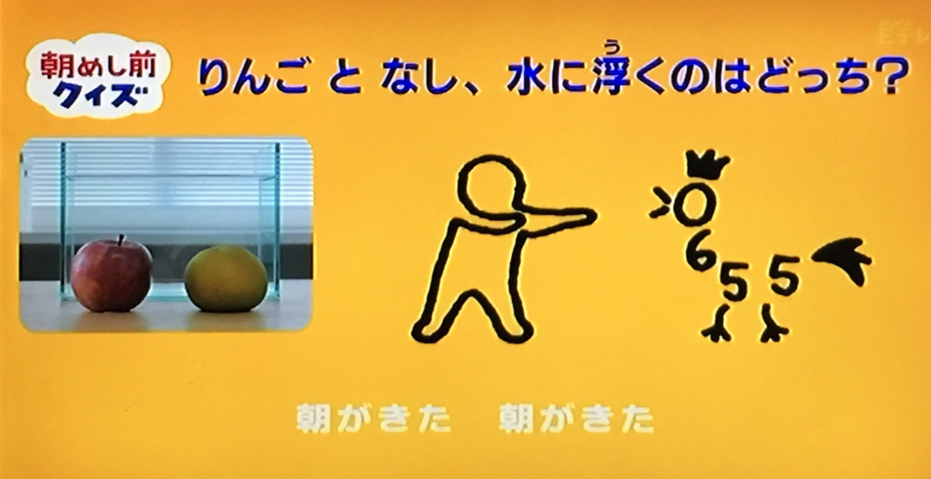 キトン Pa Twitter Eテレ0655 朝飯前クイズ りんごと 梨 水に浮くのは 浮くのは 沈むのは T Co Tli8gqh9lg Twitter