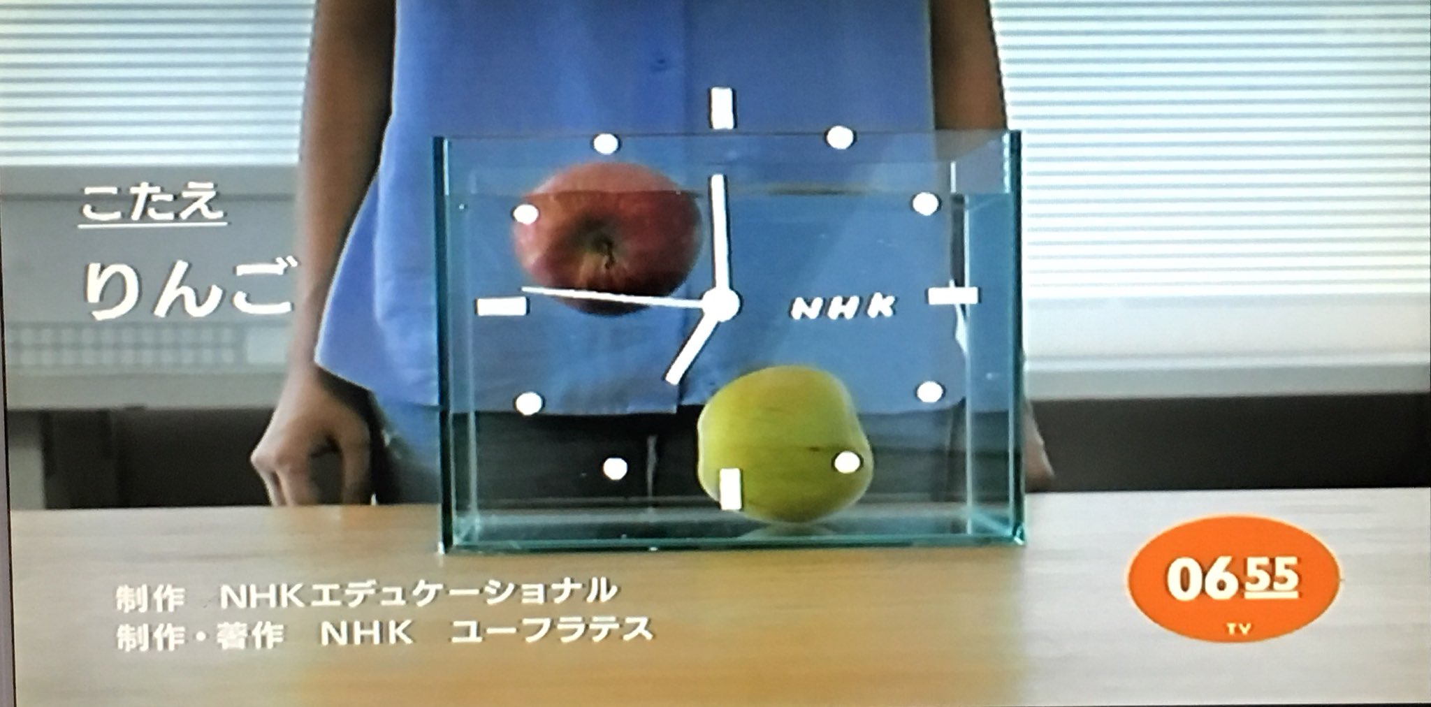 キトン Eテレ0655 朝飯前クイズ りんごと 梨 水に浮くのは 浮くのは 沈むのは