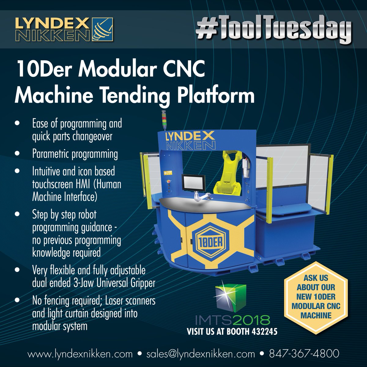 Lyndex_Nikken's tweet photo. This #ToolTuesday, we're less than 1 WEEK away from #IMTS! Here's a preview of the 10Der Modular #CNC Machine Tending Platform that we will have at the show. See a complete demo at Booth 432245!
#cncmachining #machinist #LyndexNikken #manufacturing #machinery #10Der #Automation https://t.co/bfSXN9G7XK