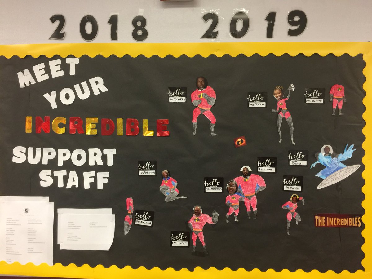 Late Post ⚠️😬 PBLCHS Support Team- This bulletin board was created to introduce our “Incredible” support team. It is displayed in student services and was inspired by our awesome team member Brielle Boccia- MSW Community Partners. 👏🏾 #GoRams 🐏