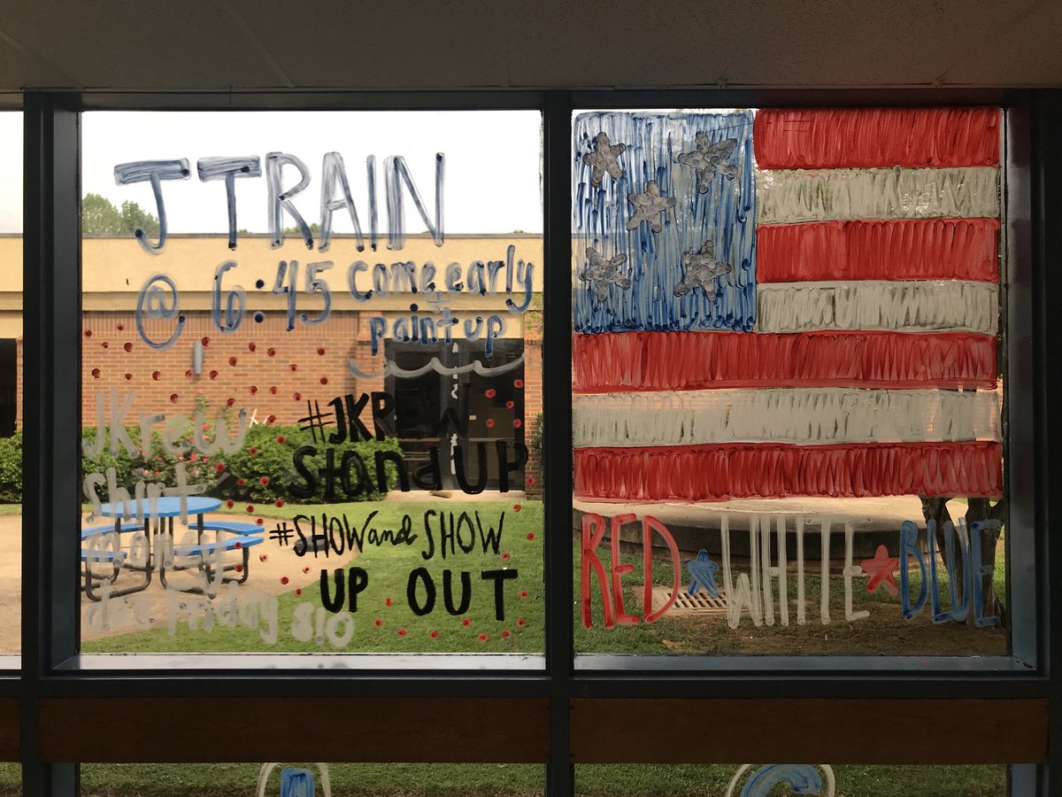 jhsfbcheer's tweet photo. On the road this week. Show your Knight Pride and color yourself red, white, and blue as we go for another win against Riverside. @jkrew__ @johnsonhighschool https://t.co/qepE2X5Y5c