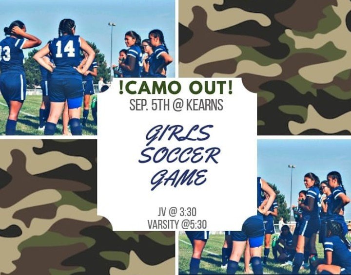 Tomorrow our Girls soccer team plays away at Kearns. Varsity plays at 3:30 and JV plays at 5:30. 

We also want to wish our boys golf team goodluck on their match!!