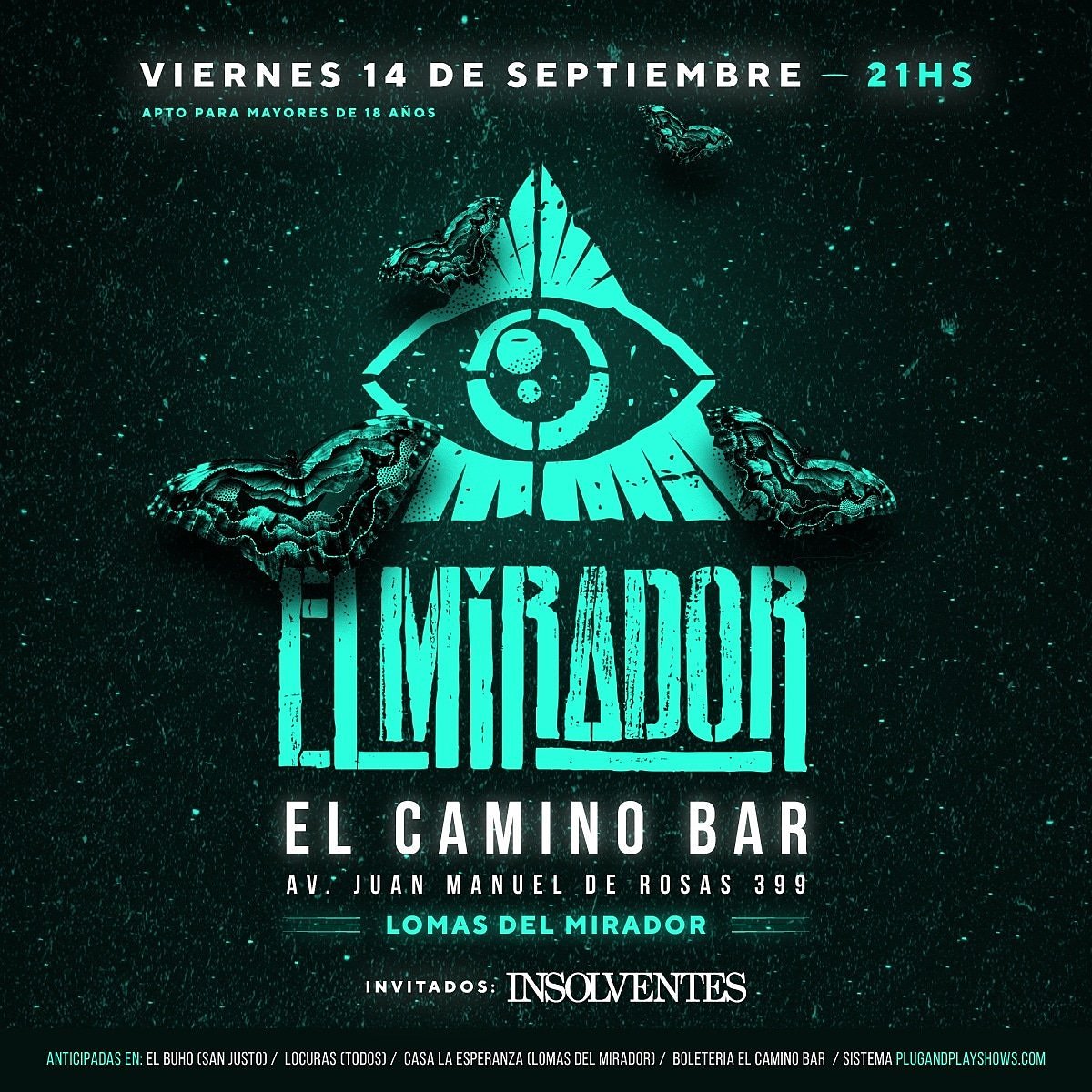 #AgendaVol1 
<a href="/ElMiradorOK/">El Mirador - Oficial</a> vuelve al Oeste!
📆  Viernes 14 de septiembre.
📌 <a href="/elcaminobar/">El Camino bar</a>
Banda Invitada: <a href="/InsolventesOk/">Insolventes</a>
🎫 Anticipadas en boletería, El Búho (San Justo), Locuras (Once, Flores, Morón), Casa La Esperanza (Lomas del Mirador y por sistema Pluganoplayshows.com