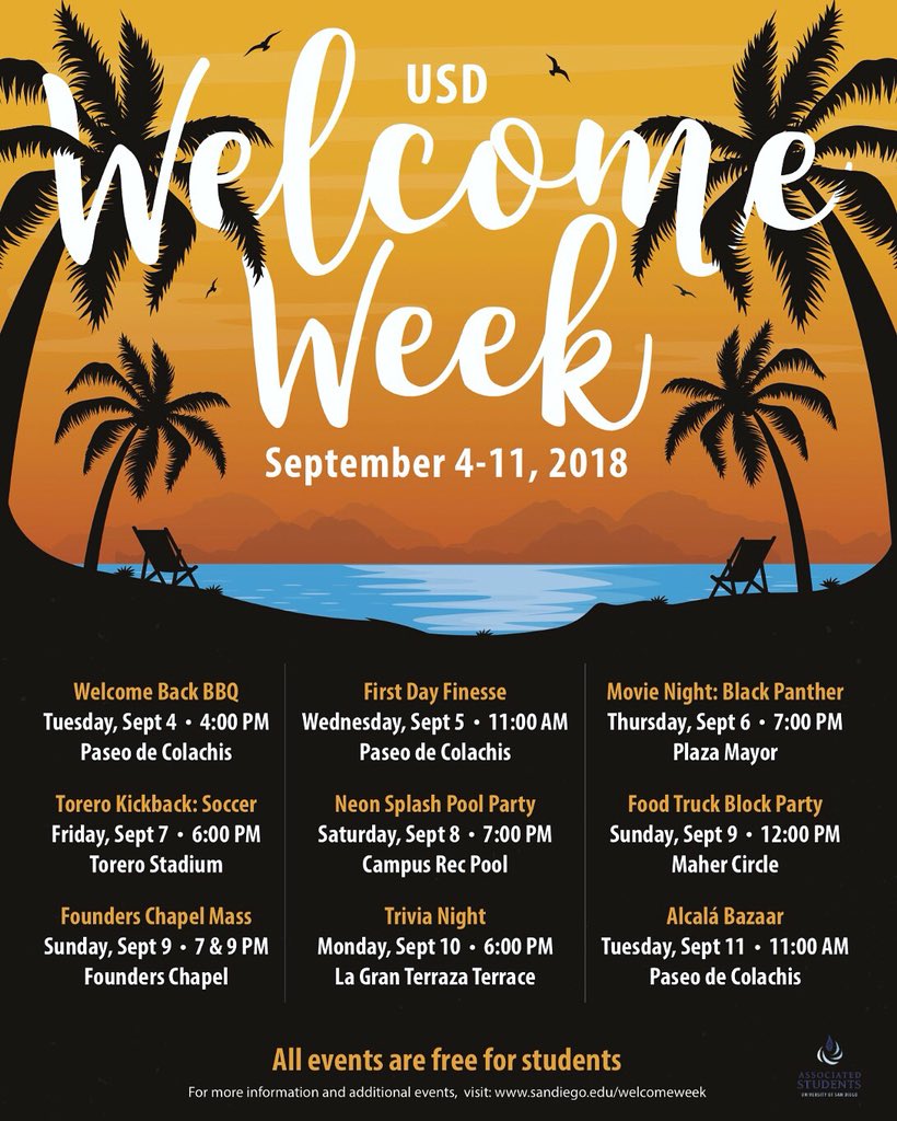 Welcome back Toreros! Join us today for the Welcome Back BBQ @ Paseo de Colachis! HAPPENING NOW!