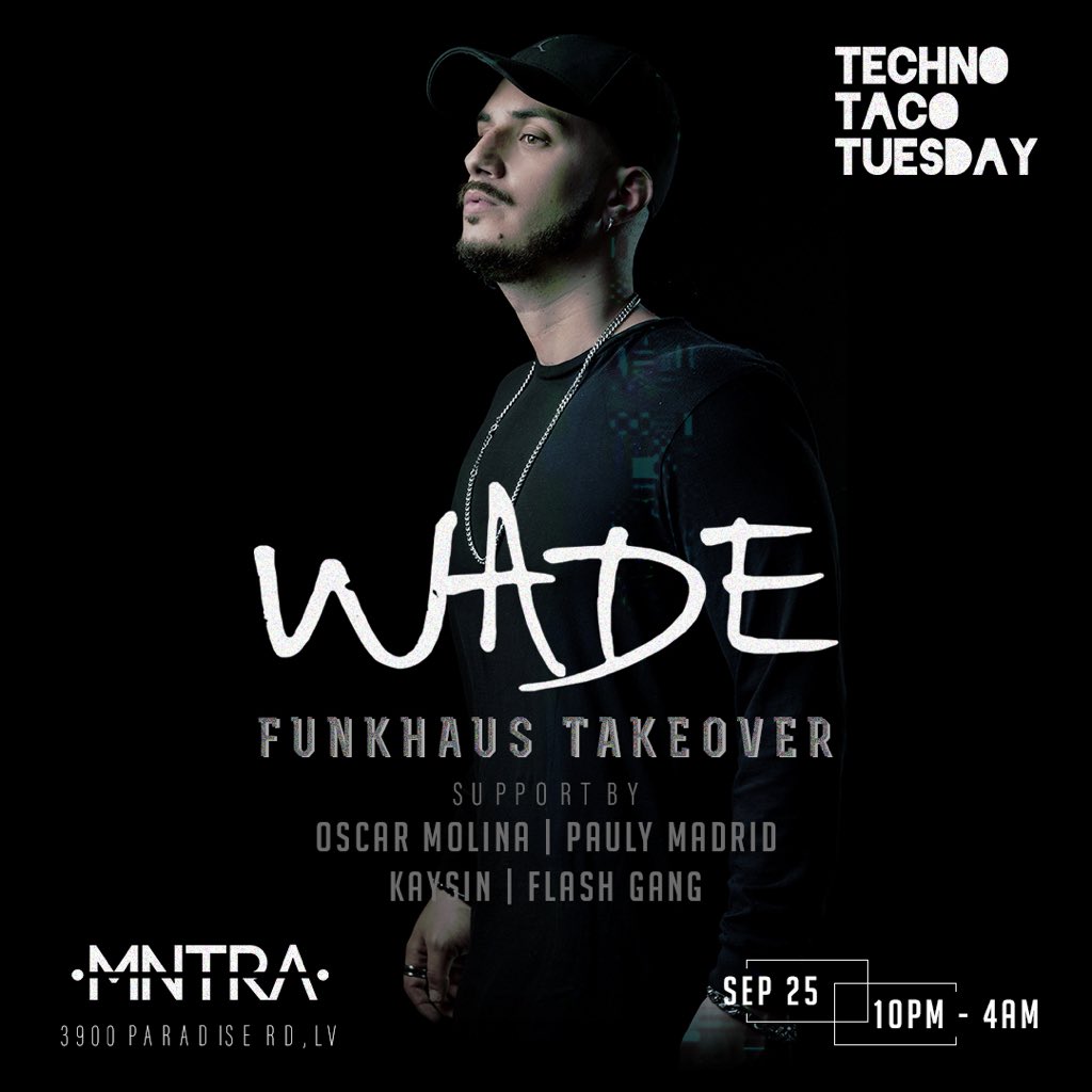 It’s Tuesday &amp; you know what that means, TTT 🌮 IS IN FULL EFFECT! NO COVER. Then make sure to mark your calendars for 9/25 we will be opening for the legendary Wade with the <a href="/funkhauslv/">Funkhaus</a> &amp; <a href="/mntravegas/">MNTRA Entertainment</a> family. #tech #techhouse #lasvegastech #gangactivity #TTT #juicybeetslv #mntra