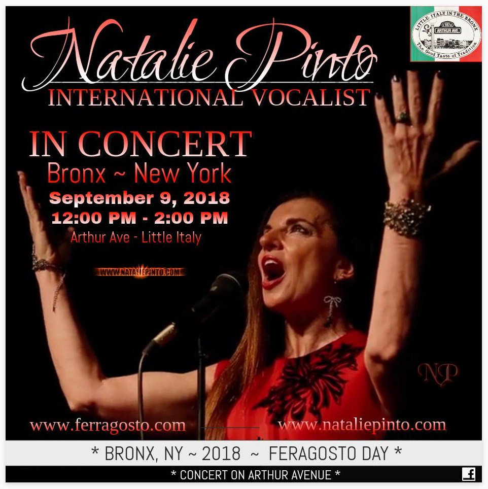 Friends &amp; Family... This coming Sunday, if you're in the NYC/Bronx area, come check out my Show!! Love to see you... nataliepinto.com Love, Natalie 🎶💞 Feeling excited in the Bronx, NY 🎤  ferragosto.com/entertainment/