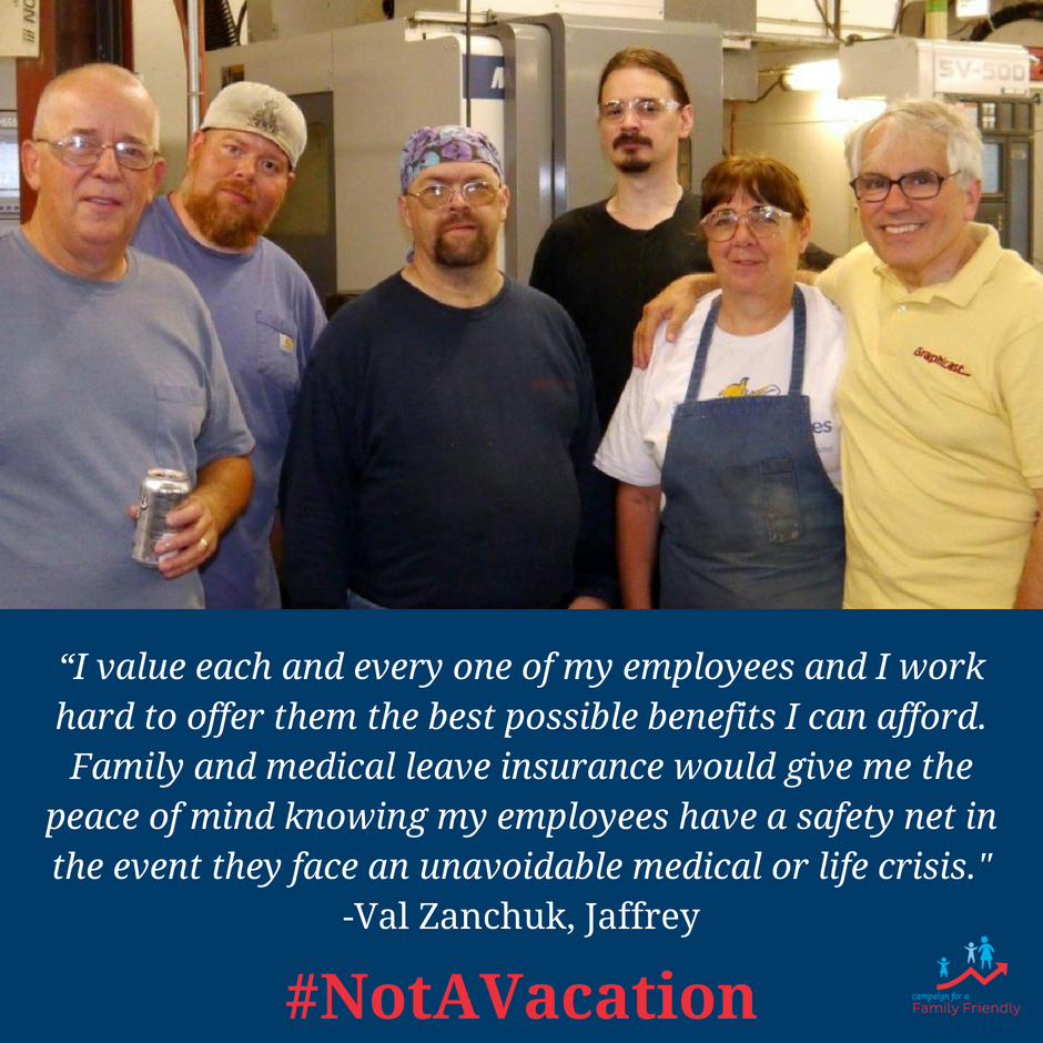 FamFriendlyEcon's tweet photo. Last week @GovChrisSununu call paid family and medical leave a "vacation" but #NH employers know that policies like #FMLI are good for our economy and they know time to care for loved ones is #NotAVacation. #nhpolitics https://t.co/3AygMGWv5c