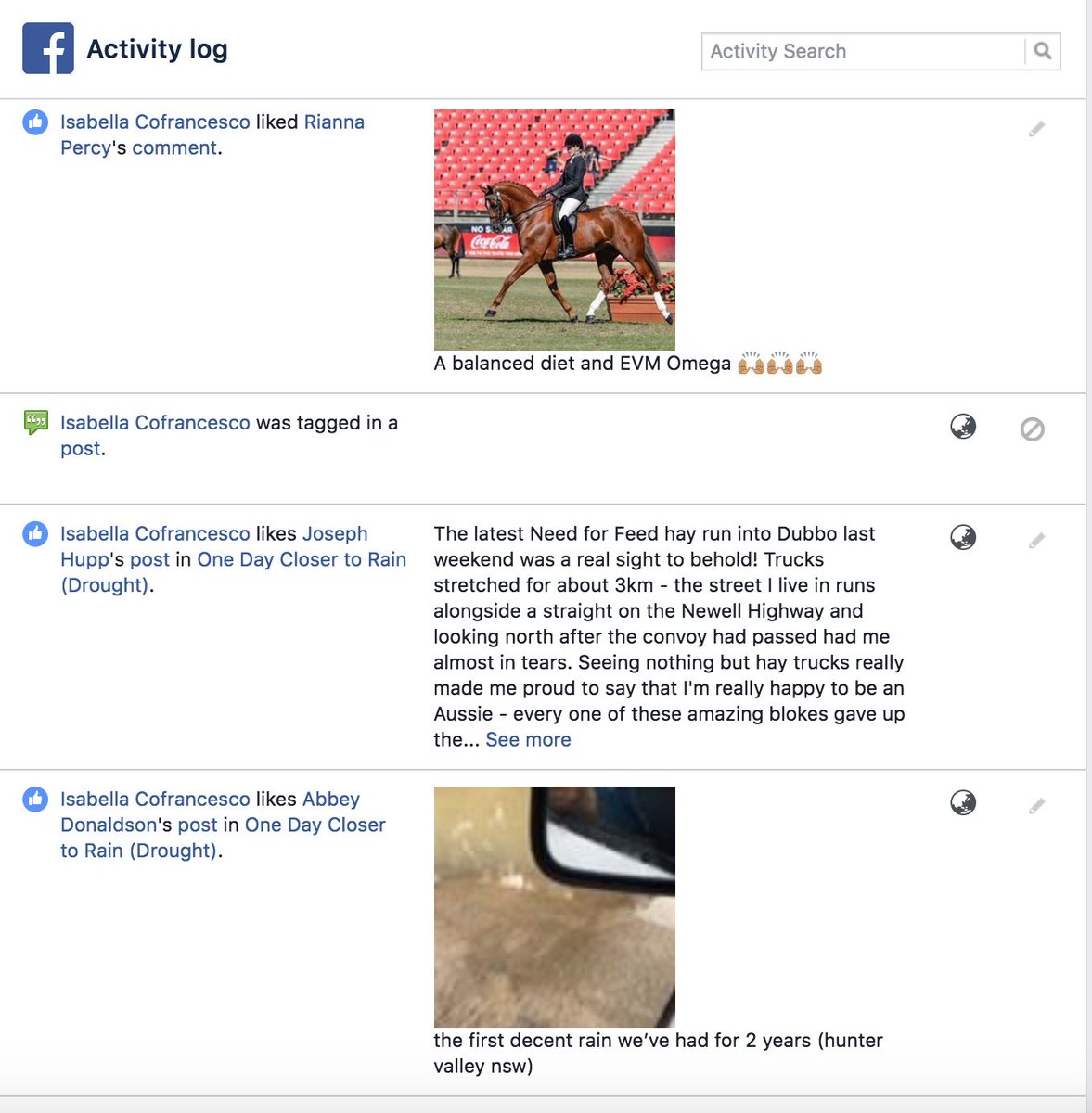Isabella__LC's tweet image. #com112 It's cool to be able to see just what I have interacted with on FB &amp;amp; be able to go back and look. These are just some of the things I have liked, commented etc on my Facebook within the last 24 hours.