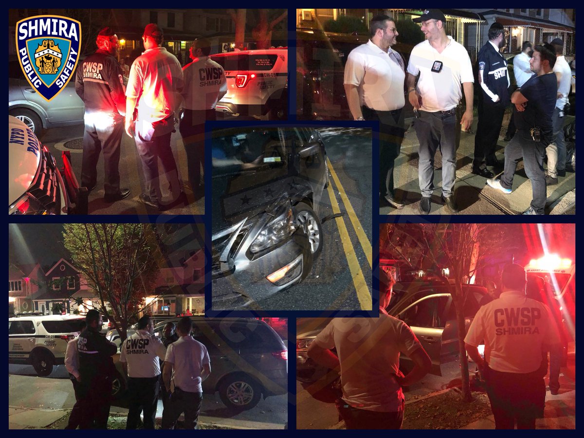 Shmira's tweet photo. Great job by our #MarinePark #Shmira volunteers #OutOnPatrol last night observed the scene of an accident caused by a drunk driver. He was swiftly apprehended a few blocks away and arrested by @NYPD63Pct. #TeamWork #WorkingHandInHand #ForASaferCommunity #63NCO https://t.co/norquCs08I