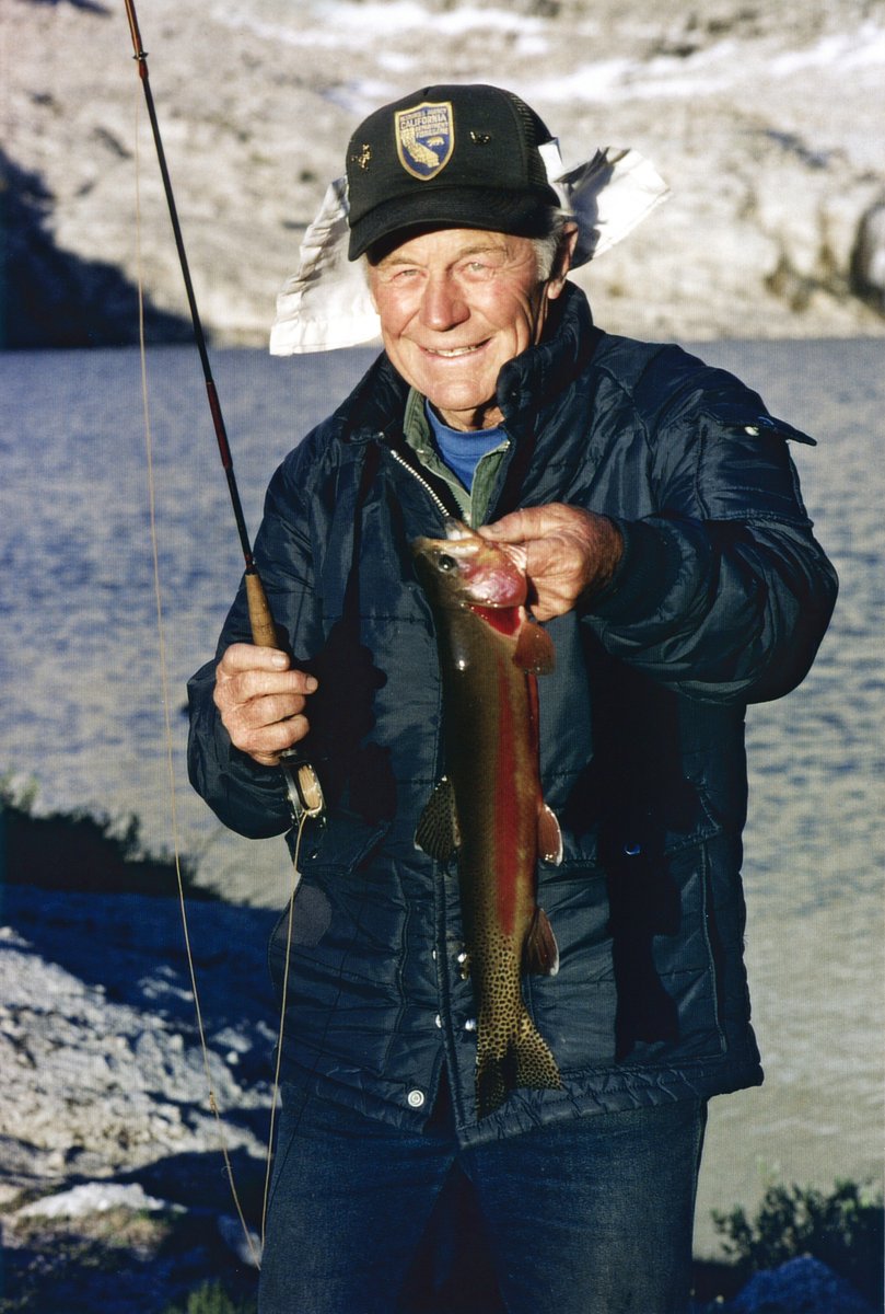Gen Chuck Yeager catching  fish in High Sierras