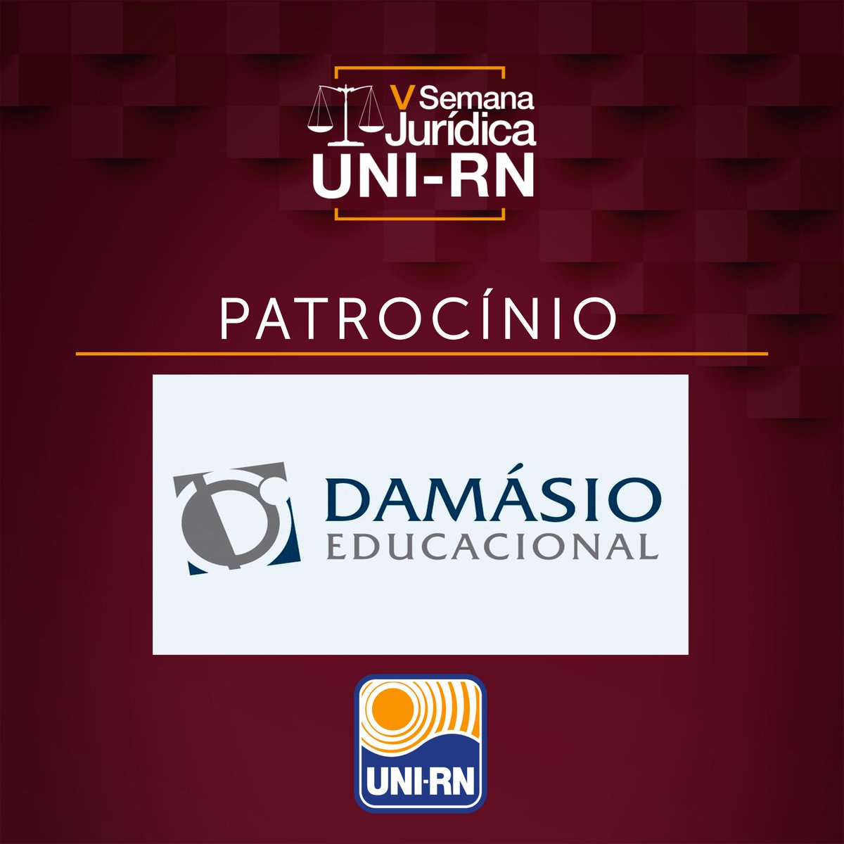 SJUNIRN_'s tweet photo. A V Semana Jurídica do UNI-RN é um patrocínio de @damasiouninatal.
 
Participe! 

INSCRIÇÕES: https://t.co/ZtUfW6aHSq

#VSJUNIRN #SJUNIRN #damasio #CRFB30ANOS https://t.co/qllbYYJ7DY
