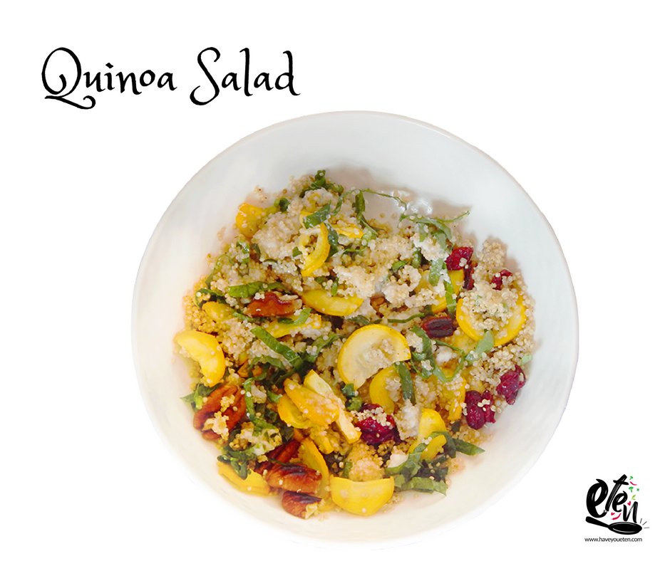 haveyoueten's tweet photo. Quinoa with fresh spinach leaves, pan tossed zucchini, cranberries &amp; walnuts! Quinoa is gluten-free, high in protein and contains all nine essential amino acids. 
.
.
.
#haveyoueten #quinoasalad  #etensalads #quinoa #salad #fresh #yummy https://t.co/rCths4350c