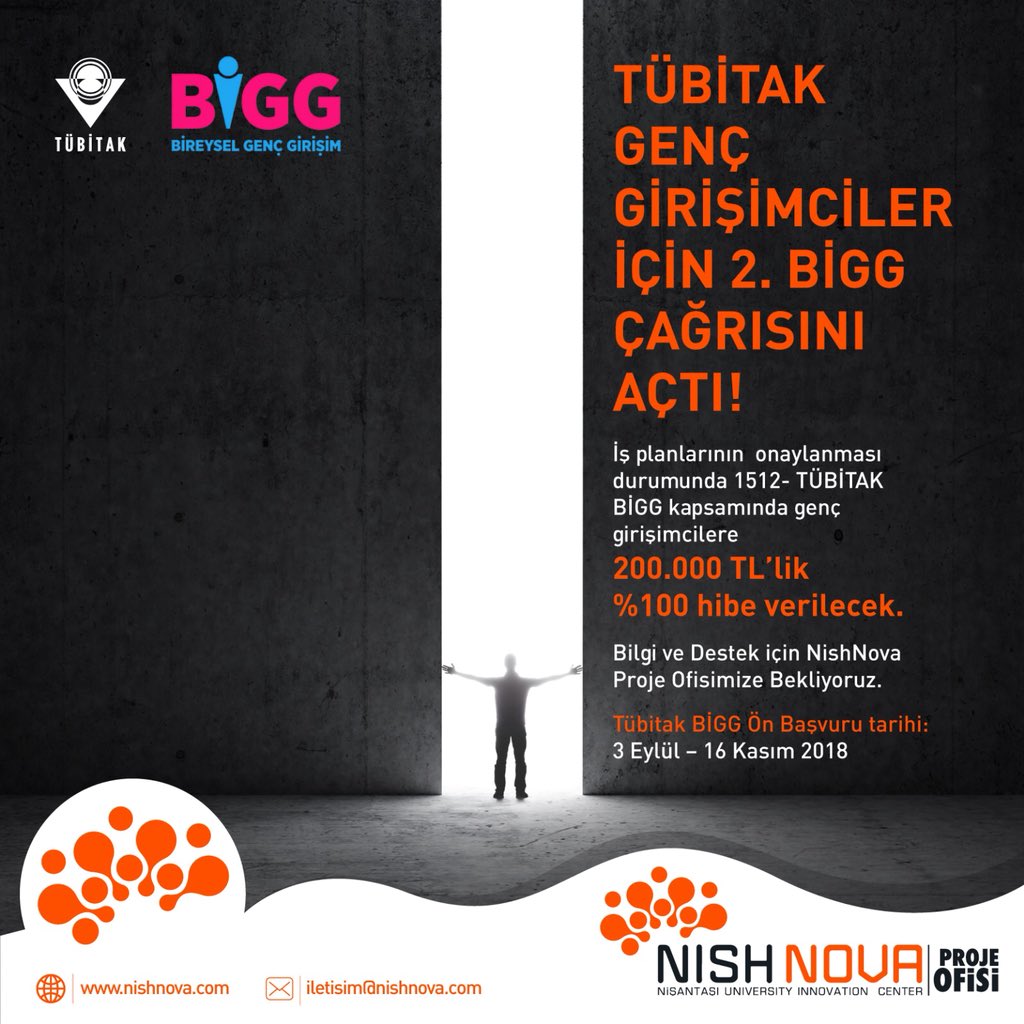 nish_nova's tweet photo. Genç Girişimci, Tübitak’ın yeni BİGG çağrısını duydun mu? 200.000 TL’lik hibe fırsatını kaçırmak istemiyorsan hemen başvur.NishNova Proje Ofisimizden de destek alabilirsin. Son başvuru 16 Kasım 2018, unutma. #nishnova #neotech #tubitak #bigg #gencgirisimci #nishnovaproje #startup https://t.co/R6y47M2AJB
