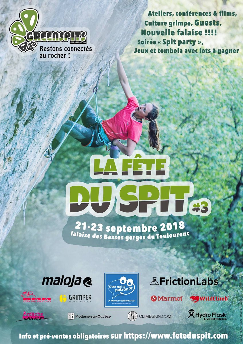 👀 L'affiche officielle de la Fête du Spit !!! À partager sans modération 👀
Tic Tac ... J-3 POUR LE TARIF "À VUE" 🏃‍🏃‍🚴‍ 
Réservez sur : buff.ly/2wGexHu
Infos : buff.ly/2wCEGa0
#feteduspit2018 #events #rockclimbing #southoffrance #greenspits