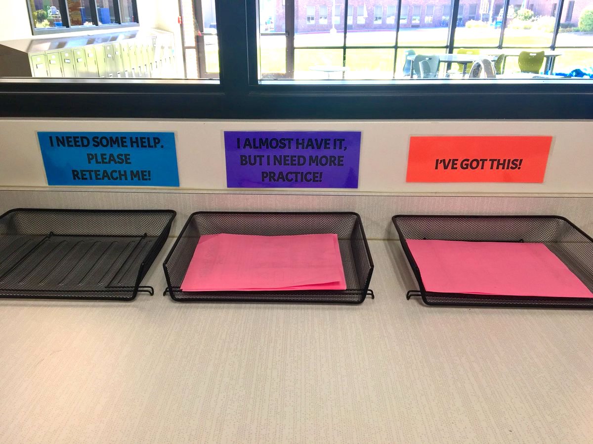 How do you know when Ss need some extra support? T <a href="/KatieFlaws/">Katie Flaws</a> is implementing self-assessment turn-in trays as a way to check in: