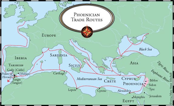 80) The Phoenicians are to blame.Take a look at these ancient Phoenician trade routes. At the time of Hammurabi and the Pharaohs, Phoenicia not only dominated trade around their native land (Canaan), their reach spanned 3 continents, and 5 MAJOR bodies of... WATER.