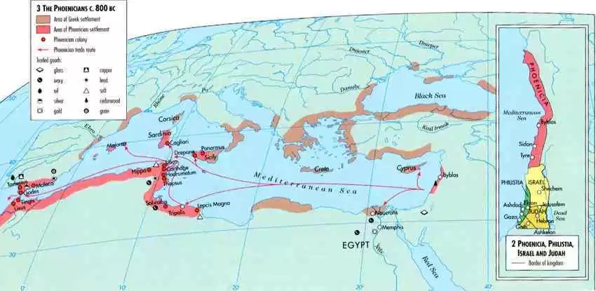 80) The Phoenicians are to blame.Take a look at these ancient Phoenician trade routes. At the time of Hammurabi and the Pharaohs, Phoenicia not only dominated trade around their native land (Canaan), their reach spanned 3 continents, and 5 MAJOR bodies of... WATER.