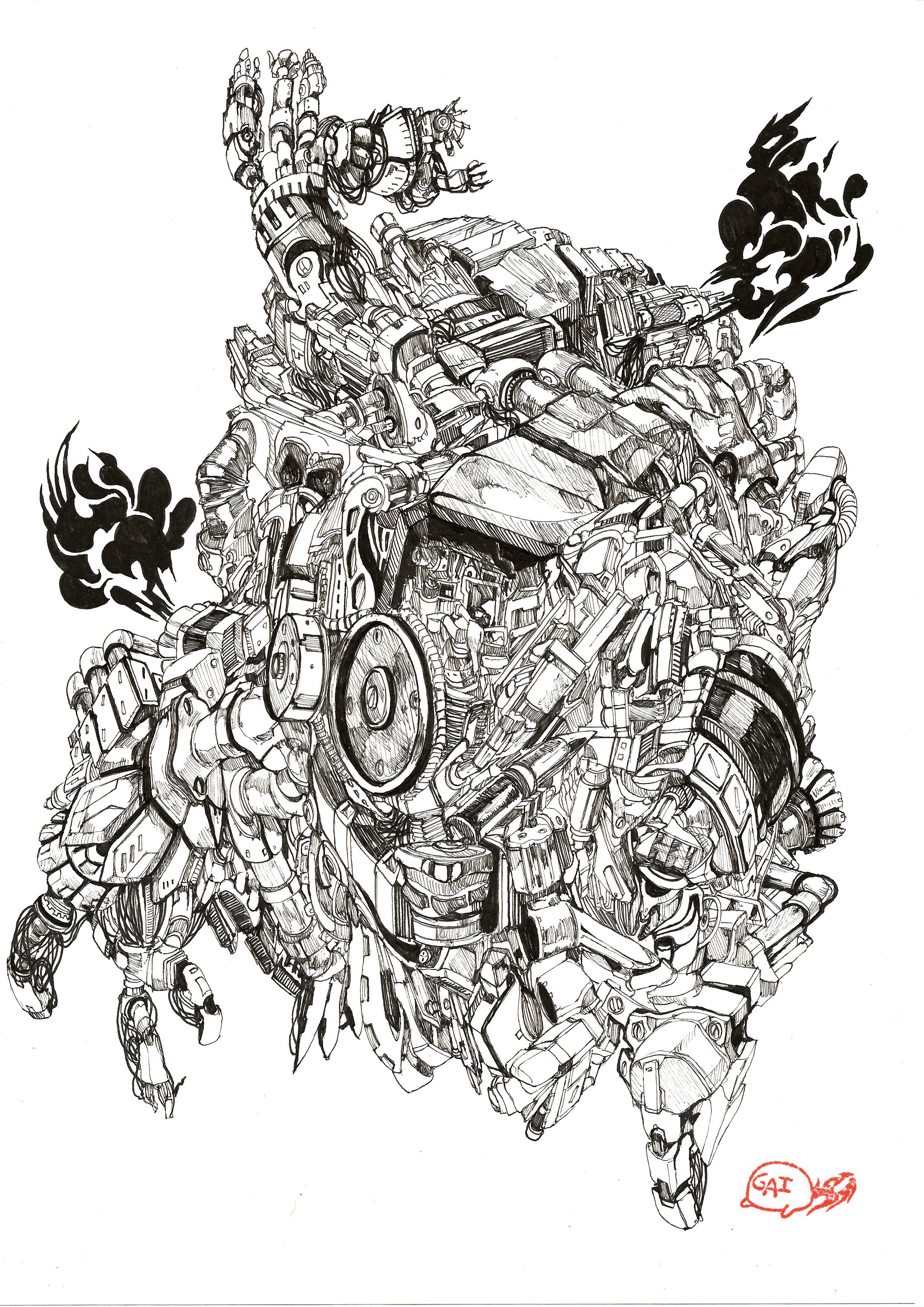 イラスト（ペン画 ペン画 うさぎとハーブと蝶（プリント、フレーム入り
