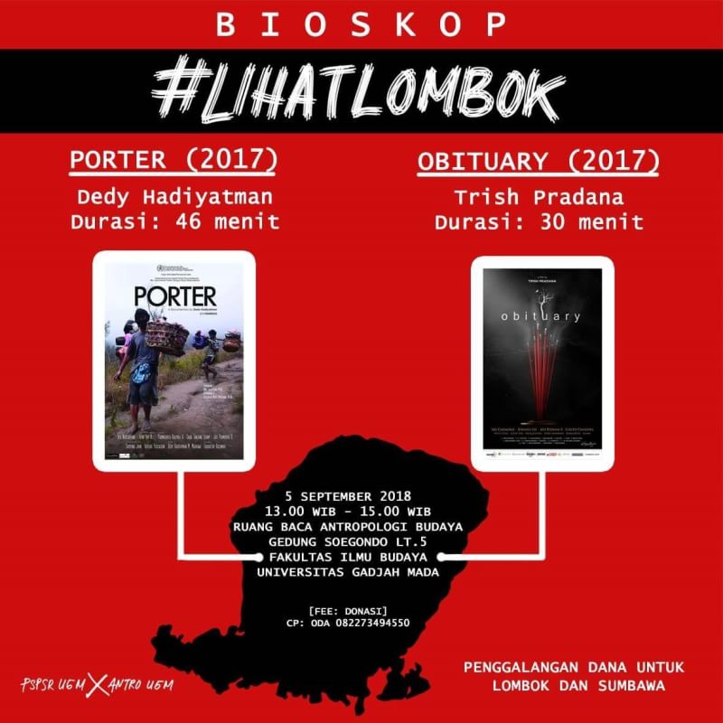 antropologiugm's tweet photo. Jangan lupa bahwa #LIHATLOMBOK yang merupakan acara diskusi, screening film, dan pertunjukan musik dalam rangka penggalangan dana untuk Lombok dan Sumbawa akan berlangsung hari ini!
#antropologiugm
#fibugm
#ugmyogyakarta https://t.co/tHkoBytk2r
