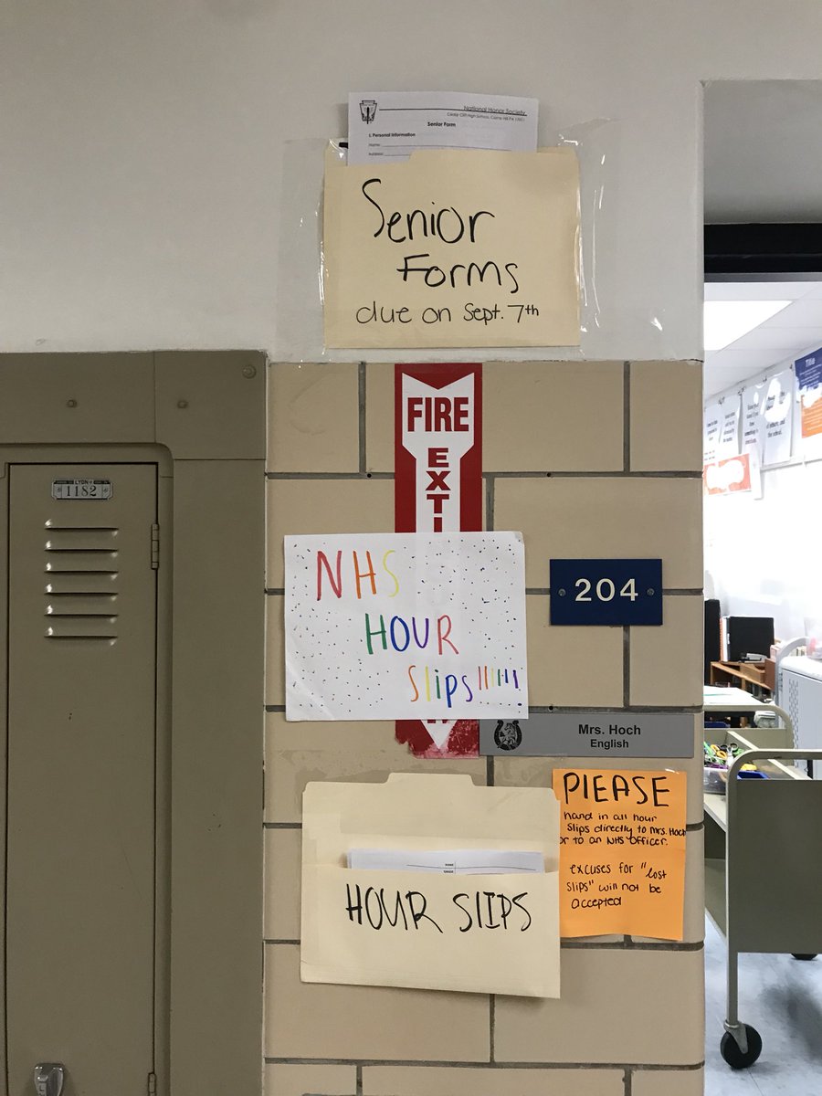 ccnhs2019's tweet image. In case you missed the NHS meeting this morning, Senior Forms are outside Mrs. Hoch’s room! Due Friday September 7th! You can also pick up your hour sheets there as well.