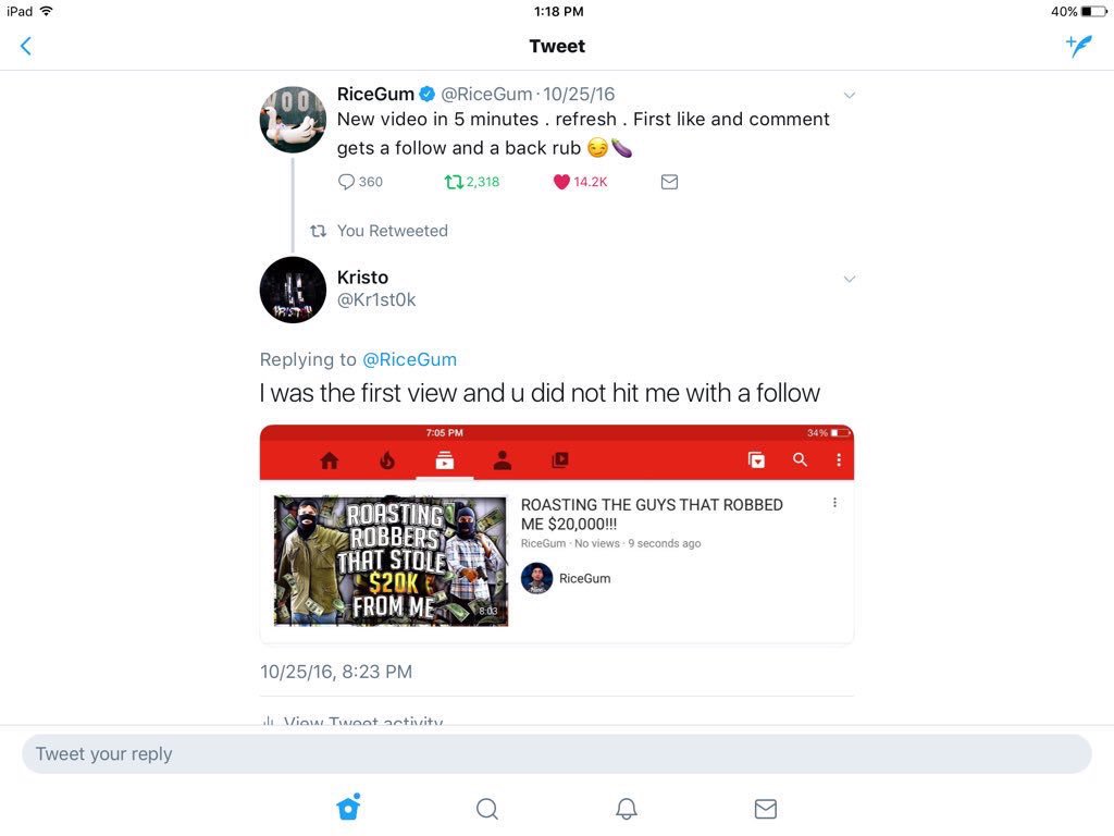 RealDjAfroGum's tweet photo. Two years later and still ricegum didnt follow https://t.co/gsgg2ytJyt