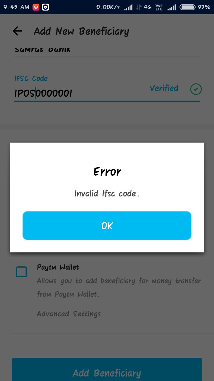 Samrat Banik Pa Twitter Showing Error Pop Up Msg I E Invalid Ifsc Code Whereas Ifsc Code Verified By Paytm Itself Plz Check At Your End Paytmbank T Co D3zh9wi2ia Twitter