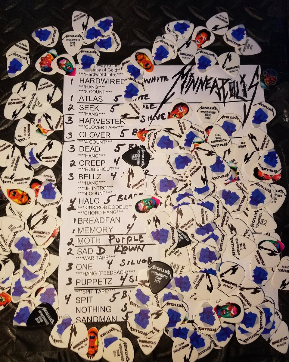 Metallica's tweet photo. Setlist from Minneapolis tonight! #MetInMinneapolis #WorldWired #Metallica https://t.co/MBGEIVW9a7