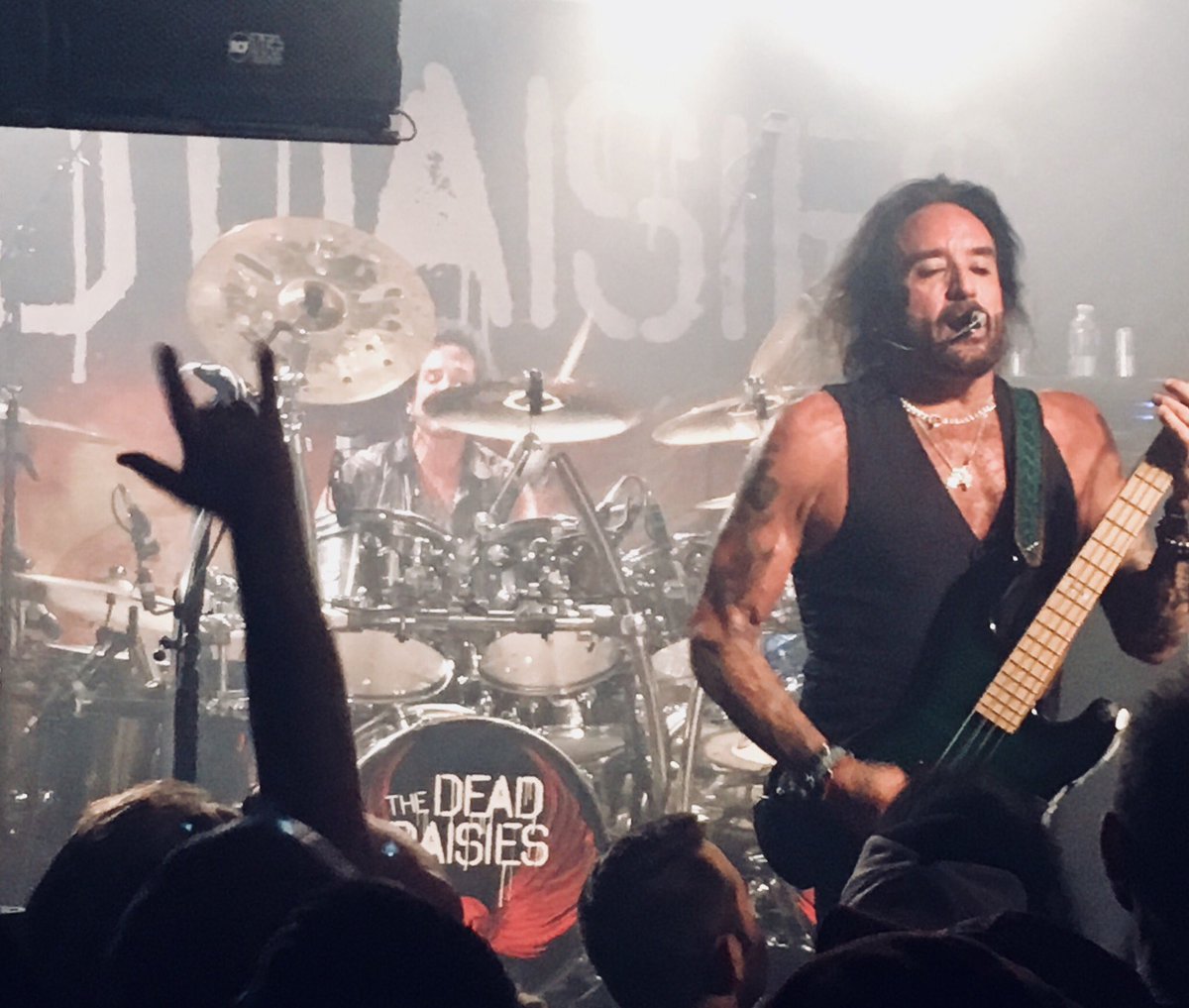 Lady_J50's tweet photo. @TheDeadDaisies playin in Nashville and killing it according to @SusanJ17272619 @DeenTheDrummer @CasaMendoza2012 #onfiretonight 🎶☠️💀🎶 https://t.co/nnF4mSzLtM