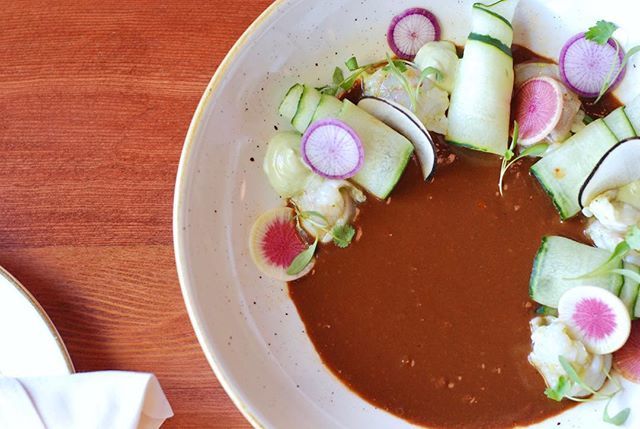 **Shrimp Aguachile** local radish, cucumber, lime, avocado purée, black ash mole, micro cilantro. 🌴🥑🥒🦐🌱 inspired from recent trips to Fauna in Guadalupe Valley. GO THERE!!! #findyourtonic ift.tt/2oGHIXj