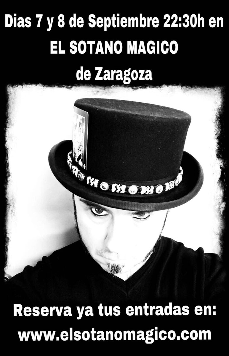 LuisPardoFans's tweet photo. Atent@s seguidores de Zaragoza. Los días 7 y 8 de Septiembre @Pardo_Mentalist estará en "@ElSotanoMagico" para sorprenderos. 
Os lo vais a perder?? O quizá no...

📧: info@elsotanomagico.com
Direc.: San Pablo 43, (local)
            50003 Zaragoza
📱: 619 887 381 (10:00 a 22:00) https://t.co/fvdEKwPUrB