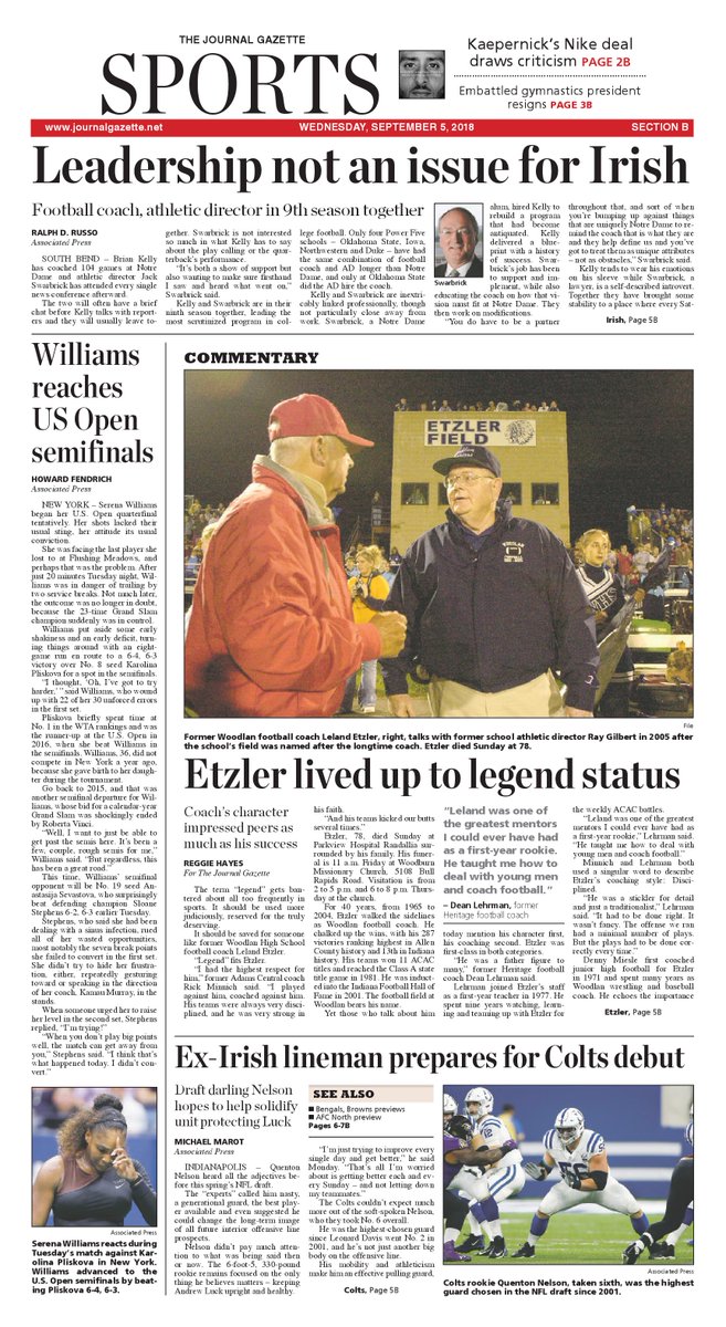 journalgsports's tweet photo. A commentary on former Woodlan football coach Leland Etzler, who died Sunday at 78, is featured on today's sports cover. https://t.co/46kpbB786e