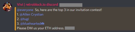 Congratulations to the #Discord #Invitation #Winners! How luck they are!😊 Total rewards are 1 #ETH ! Join our #Blockchaingame #robthebank to win more ETH and #dividends ! retroblock.io/#/  The #jackpot is now 94 ETH! #blockchaintechnology #CryptoNews #blockchainnews