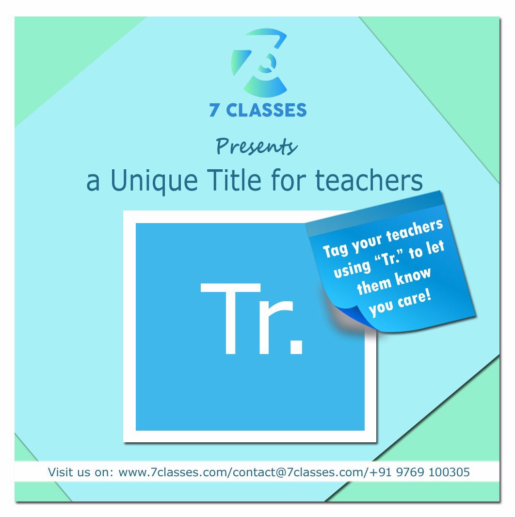 7_classes's tweet image. After all its due time our beloved teachers have a title of their own!

7 Classes has taken the initiative to confer a new title for the entire teacher fraternity: "Tr."

Comment below and tag your teachers as a small token of appreciation!

#TeachersDaySpecial #7Classes
